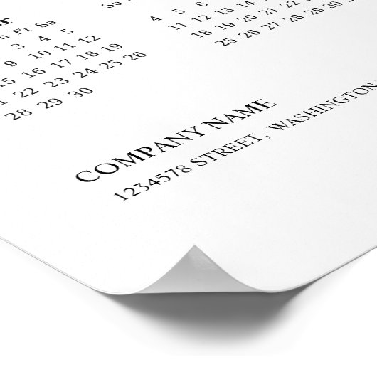 Minimalistische bedrijfskalender 2026 poster (Hoek)