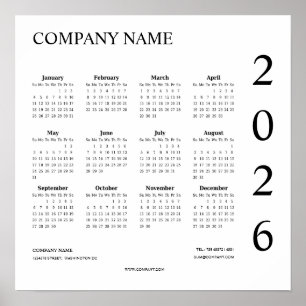 Minimalistische bedrijfskalender 2026 poster