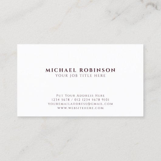 Minimalistische bedrijfsnaam | Donkerrode kastanje Visitekaartje (Achterkant)