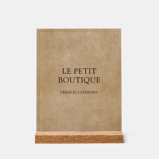 Minimalistische bedrijfsnaam op Rustic Brown Acryl Bord (Voorkant)
