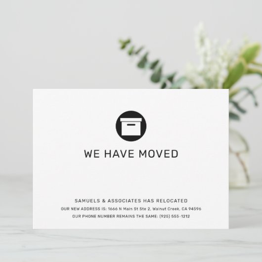 Minimalistische bedrijfsverplaatsing aankondiging (Staand voorkant)
