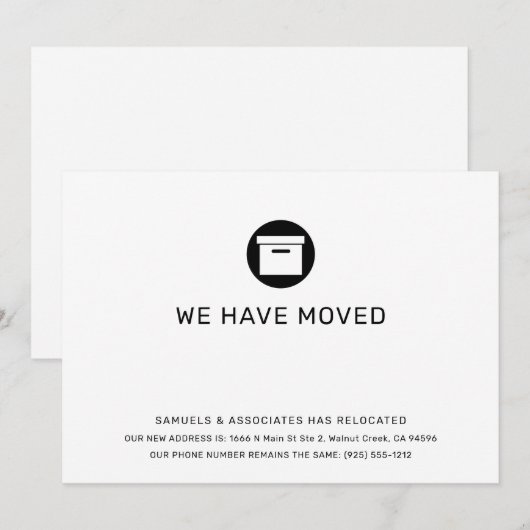 Minimalistische bedrijfsverplaatsing aankondiging (Voorkant / Achterkant)