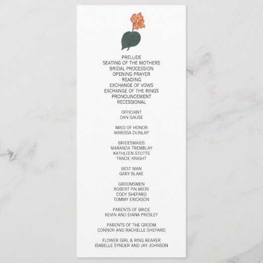 Minimalistische Begonia Flower Wedding Programmakaart (Voorkant)