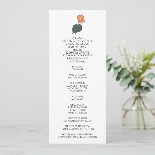 Minimalistische Begonia Flower Wedding Programmakaart (Staand voorkant)