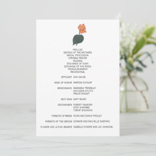 Minimalistische Begonia Flower Wedding Programmakaart (Staand voorkant)