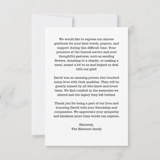 Minimalistische begrafenis van aangepaste foto's bedankkaart (Achterkant)