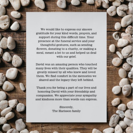 Minimalistische begrafenis van aangepaste foto's bedankkaart