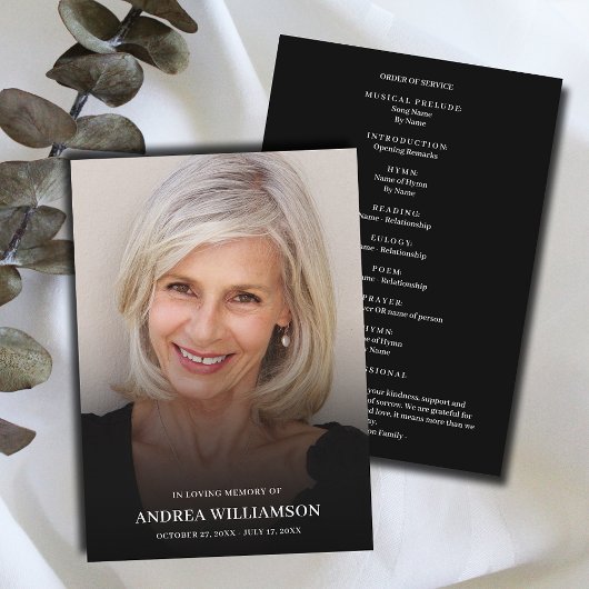 Minimalistische begrafenisviering van het leven Fo Programmakaart