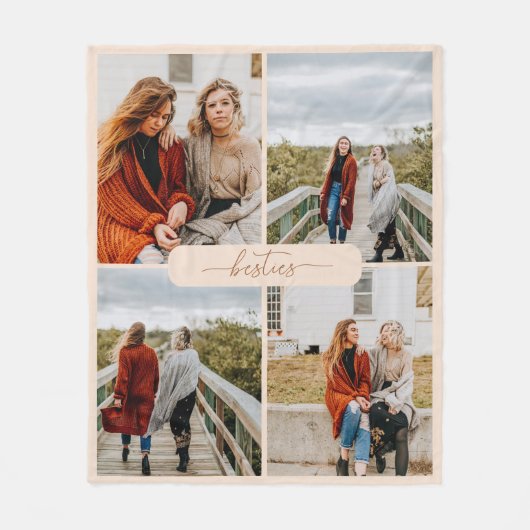 Minimalistische Beige Besties 4 Fotocollage Fleece Deken (Voorkant)