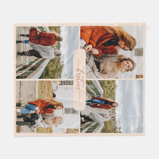 Minimalistische Beige Besties 4 Fotocollage Fleece Deken (Voorkant (Horizontaal))