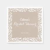 Minimalistische Beige Bladeren Bruidsdouche Servet (Voorkant)