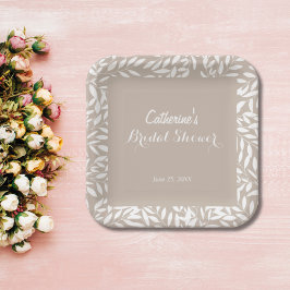 Minimalistische Beige Bladeren Bruidsmeisjesfeest  Papieren Bordje