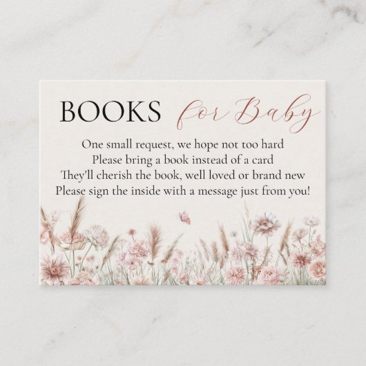 Minimalistische Beige Bloemen Baby in Bloom Boeken Informatiekaartje (Voorkant)