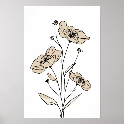 Minimalistische beige bloemlijn kunst | Moderne Bo Poster (Voorkant)