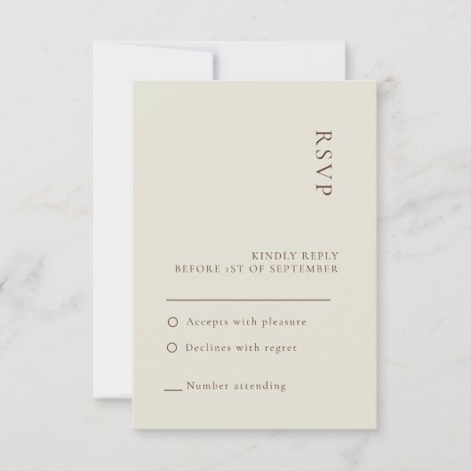 Minimalistische Beige Boho Bruiloft RSVP kaart (Voorkant)