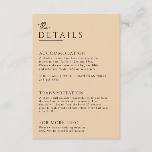 Minimalistische Beige Boho Chic Unieke bruiloft De Informatiekaartje (Voorkant)