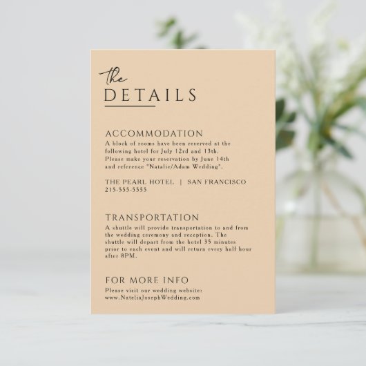Minimalistische Beige Boho Chic Unieke bruiloft De Informatiekaartje (Staand voorkant)