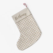 Minimalistische Beige Buffalo Plaid Kleine Kerstsok (Achterkant (Hangend))