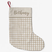 Minimalistische Beige Buffalo Plaid Kleine Kerstsok (Voorkant)