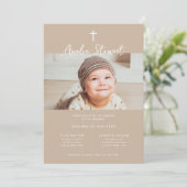 Minimalistische beige crème foto doop doop doop kaart (Staand voorkant)