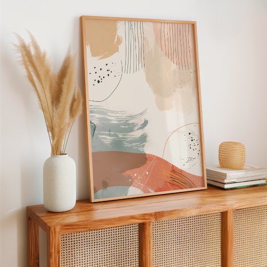 Minimalistische Beige en Oranje Abstracte lijn Poster