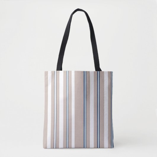 Minimalistische beige en wit gestreepte Canvas tas (Voorkant)