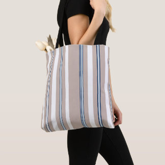 Minimalistische beige en wit gestreepte Canvas tas