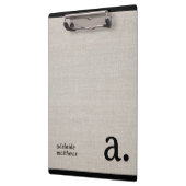 Minimalistische Beige Faux Linen Look Monogram Naa Klembord (Links)