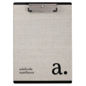 Minimalistische Beige Faux Linen Look Monogram Naa Klembord (Voorkant)
