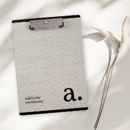 Minimalistische Beige Faux Linen Look Monogram Naa Klembord