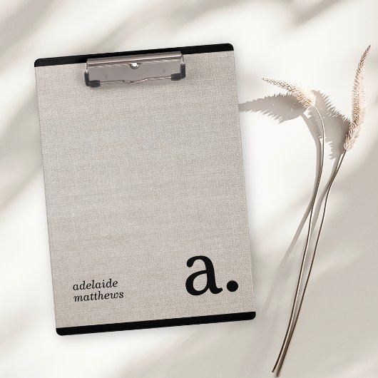 Minimalistische Beige Faux Linen Look Monogram Naa Klembord