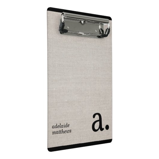 Minimalistische Beige Faux Linen Look Monogram Naa Mini Klembord (Schuin)