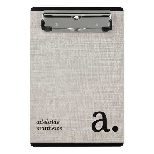 Minimalistische Beige Faux Linen Look Monogram Naa Mini Klembord (Voorkant)