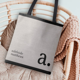 Minimalistische Beige Faux Linen Look Monogram Naa Tote Bag