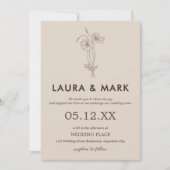 Minimalistische Beige Floral Wedding Kaart (Voorkant)