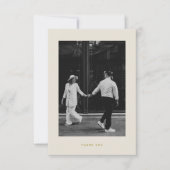 Minimalistische Beige Fotobruiloft Bedankkaart (Voorkant)