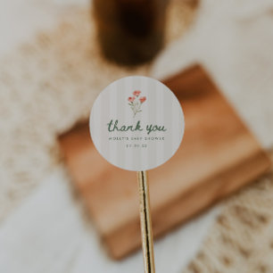 Minimalistische Beige Gestreepte Bloemenkinderfees Ronde Sticker