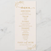 Minimalistische Beige Gouden Tak Blad Bruiloft Menu (Voorkant)