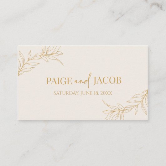 Minimalistische Beige Gouden Tak Blad Bruiloft Plaatskaartje (Achterkant)