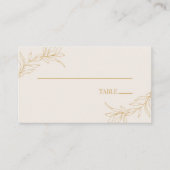 Minimalistische Beige Gouden Tak Blad Bruiloft Plaatskaartje (Voorkant)