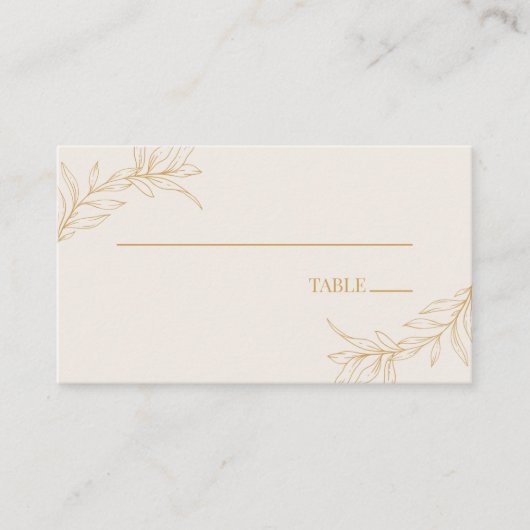Minimalistische Beige Gouden Tak Blad Bruiloft Plaatskaartje (Voorkant)