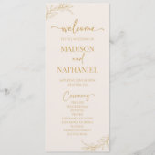 Minimalistische Beige Gouden Tak Blad Bruiloft Programmakaart (Voorkant)