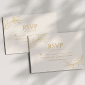 Minimalistische Beige Gouden Tak Blad Bruiloft RSVP Kaartje