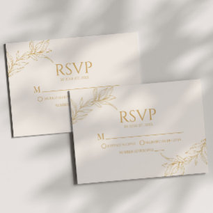 Minimalistische Beige Gouden Tak Blad Bruiloft RSVP Kaartje
