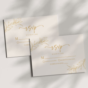 Minimalistische Beige Gouden Tak Blad Bruiloft RSVP Kaartje