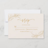 Minimalistische Beige Gouden Tak Blad Bruiloft RSVP Kaartje (Voorkant)