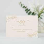 Minimalistische Beige Gouden Tak Blad Bruiloft RSVP Kaartje (Staand voorkant)