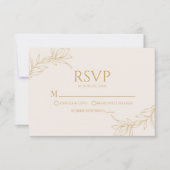 Minimalistische Beige Gouden Tak Blad Bruiloft RSVP Kaartje (Voorkant)