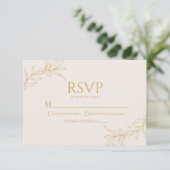 Minimalistische Beige Gouden Tak Blad Bruiloft RSVP Kaartje (Staand voorkant)