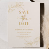 Minimalistische Beige Gouden Tak Blad Bruiloft Save The Date